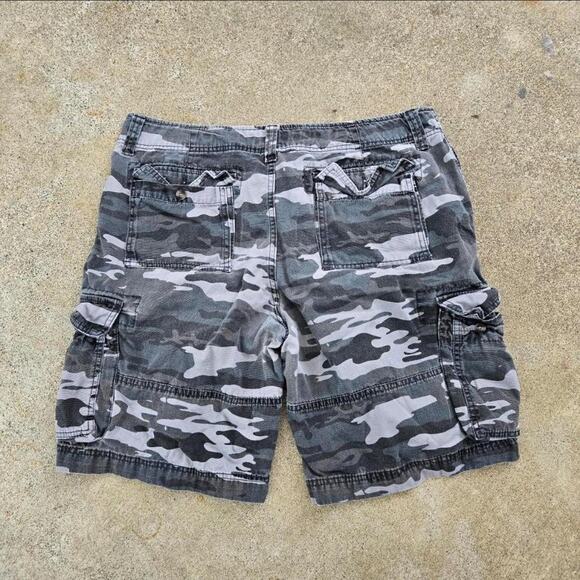 Vtg Y2k MOSSIMO MossIssue Urban Grey Camo All Over Print Skate Cargo Shorts 35 - Picture 2 of 4